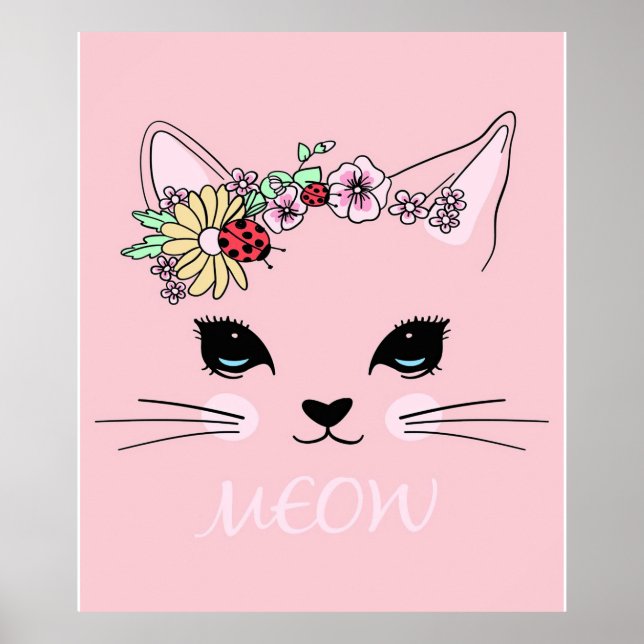 Schönes Katzengesicht Meow, Kitty Lover Geschenk,  Poster (Vorne)
