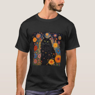 Schönes Katzenschwarz als Nacht umgeben von Sterne T-Shirt