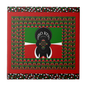Schönes Kenyan Hearts Fahne Black Red Green Design Fliese