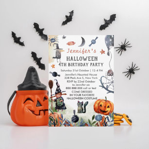 Schönes Kindergeburtstag Wasserfarbe Halloween Einladung