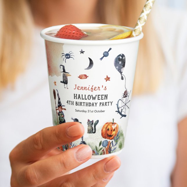 Schönes Kindergeburtstag Wasserfarbe Halloween Pappbecher (Von Creator hochgeladen)