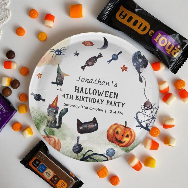 Schönes Kindergeburtstag Wasserfarbe Halloween Pappteller (Von Creator hochgeladen)