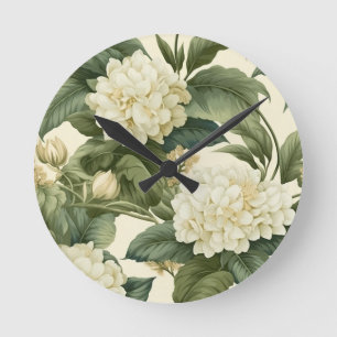 Schönes klassisches weißes Blumenmuster Runde Wanduhr