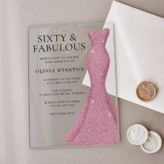 Schönes Kleid 60 & Fabulous 60. Geburtstag Acryleinladungen