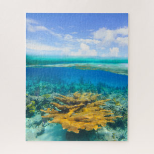 Schönes Korallenriff über und unter dem Jigsaw-P Puzzle