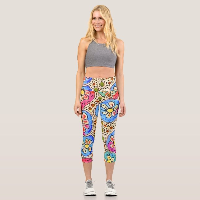 Schönes künstlerisches Mosaik handgezeichnetes Mus Capri Leggings (Vorderseite)