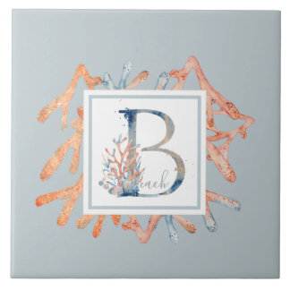 Schönes Küstenwinterhimmel blaue Korallenmonogramm Fliese
