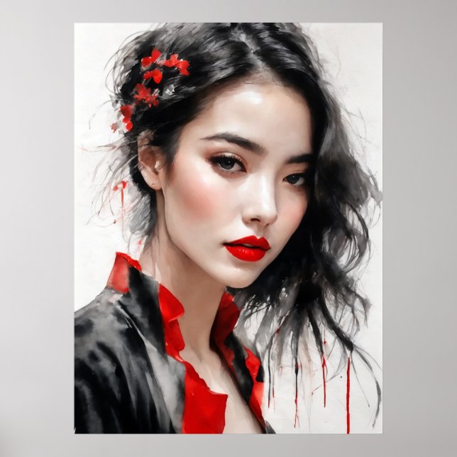 Schönes Lady Ink Portrait Poster (Vorne)