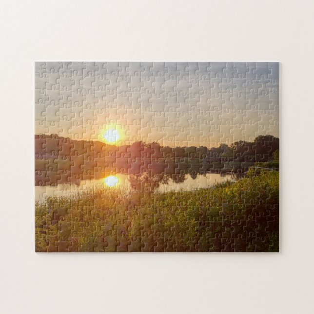 Schönes Lake Foto Sunset Green Midwest Picture Puzzle (Horizontal)