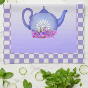 Schönes Lavendel Teapot + Blume Küchentuch
