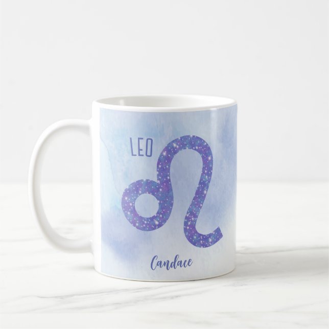 Schönes Leo Astrologie Zeichen Personalisiert Lila Kaffeetasse (Links)
