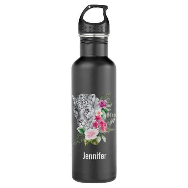 Schönes Leopard Head Portrait in Wasserfarbe Edelstahlflasche (Vorderseite)