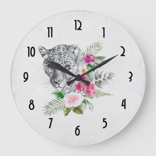 Schönes Leopard Head Portrait in Wasserfarbe Große Wanduhr (Vorderseite)