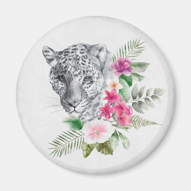 Schönes Leopard Head Portrait in Wasserfarbe Magnet (Vorne)