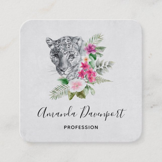 Schönes Leopard Head Portrait in Wasserfarbe Quadratische Visitenkarte (Vorderseite)