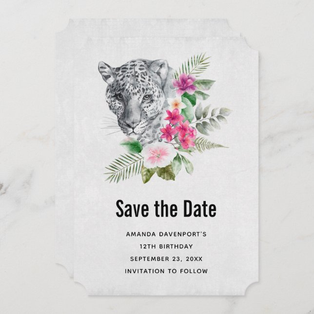 Schönes Leopard Portrait Aquarell Illustration Save The Date (Vorne/Hinten)