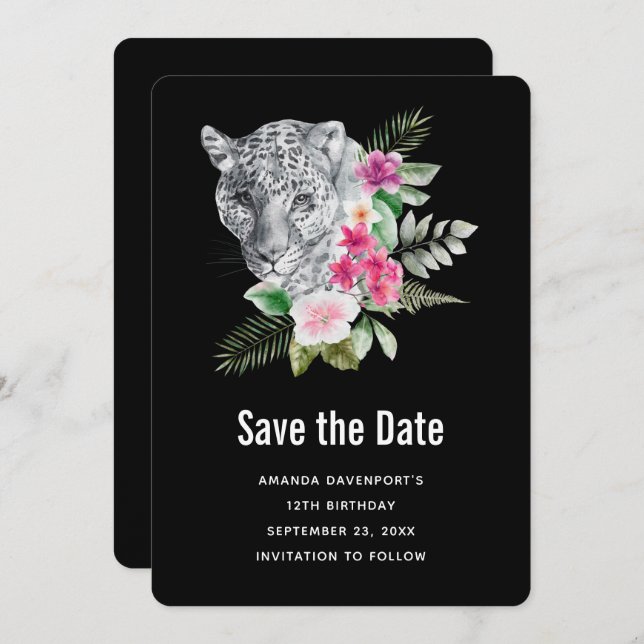 Schönes Leopard Portrait Aquarell Illustration Save The Date (Vorne/Hinten)
