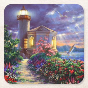 Schönes Leuchtturm im Sunset Fine Art Rechteckiger Pappuntersetzer