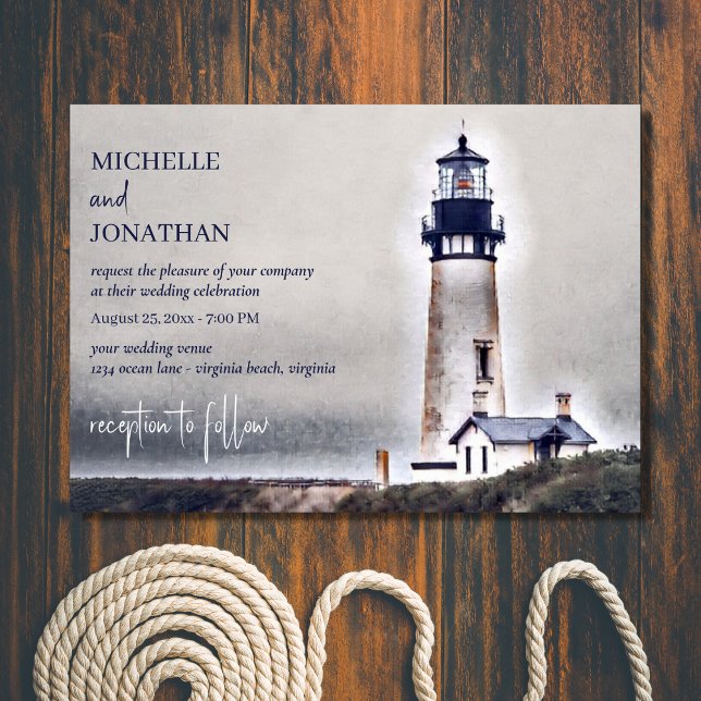 Schönes Leuchtturm Nautical Beach Wedding Einladung (Von Creator hochgeladen)