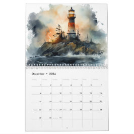 Schönes Leuchtturm Wasserfarbe 12 Monate Kalender