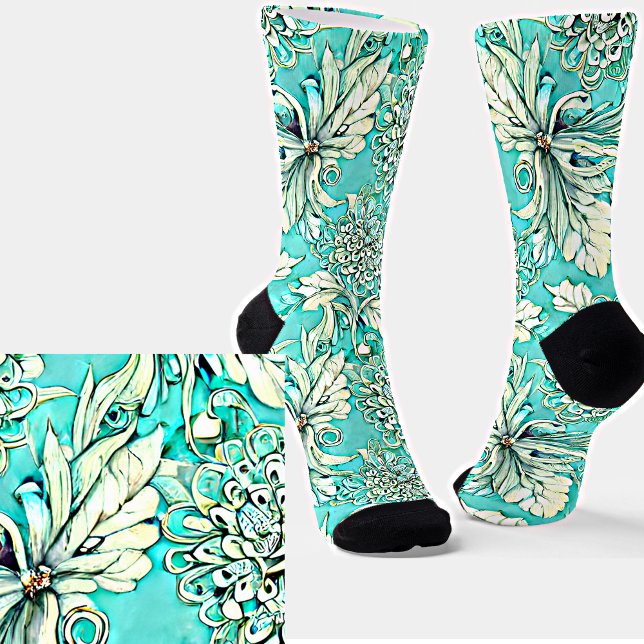 Schönes Licht Aquamarin floral Socken (Von Creator hochgeladen)