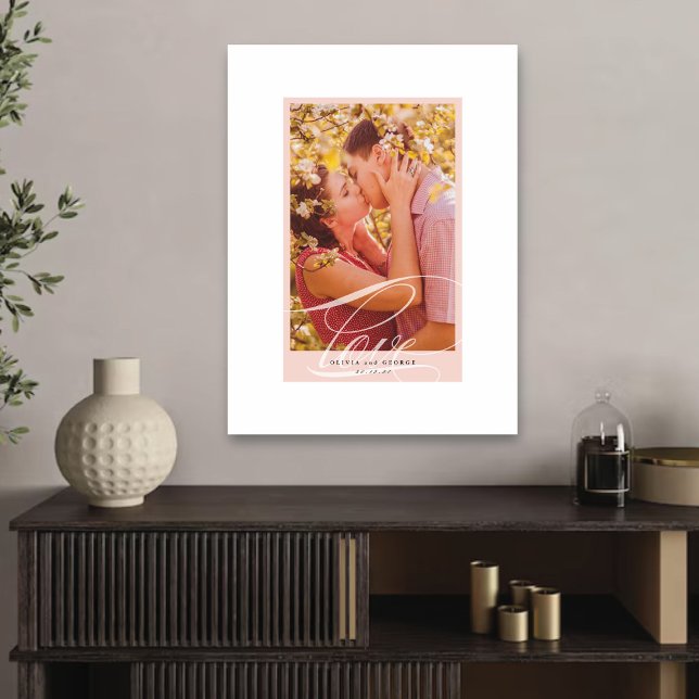 Schönes Liebe Script Rosa Border Wedding Foto Leinwanddruck (Beautiful Love Script Pink Border Wedding Photo Canvas Print @ fat_fa_tin)