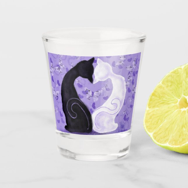 Schönes Liebe Shot Glass Cat Couple Schnapsglas (Vorderseite)