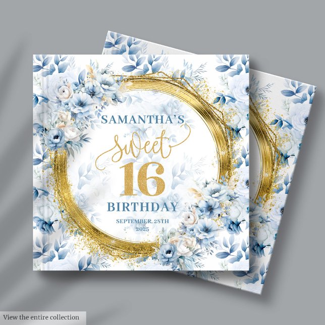 Schönes Light Blue Sweet 16 Gast-Sign in Book Gold Gästebuch (Lovely Light Blue Sweet 16 Guest Sign In Book Gold)