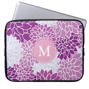 Schönes lila Blumenmuster Monogramm Laptopschutzhülle