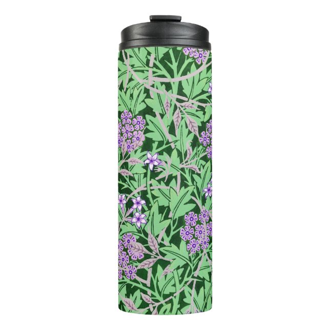 Schönes lila Blumenmuster Thermosbecher (Vorderseite)