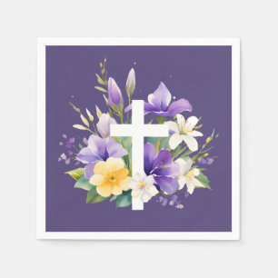 Schönes Lila, florales religiöses Ostern Serviette