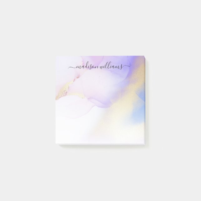 Schönes Lila Gold Aquarell Luxuskript Post-it Klebezettel (Vorderseite)
