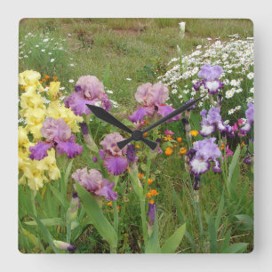Schönes Lila Iris Blume Blumenstrauß Foto Quadratische Wanduhr