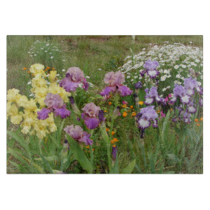 Schönes Lila Iris Blume Blumenstrauß Foto Schneidebrett