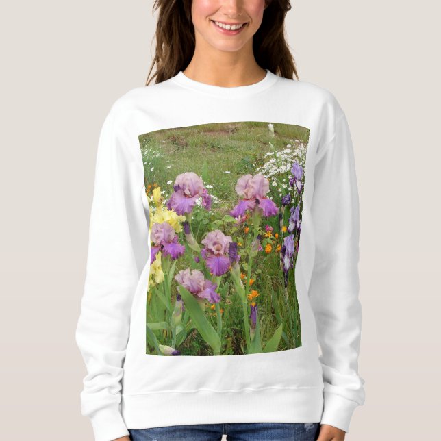 Schönes Lila Iris Blume Blumenstrauß Foto Sweatshirt (Vorderseite)