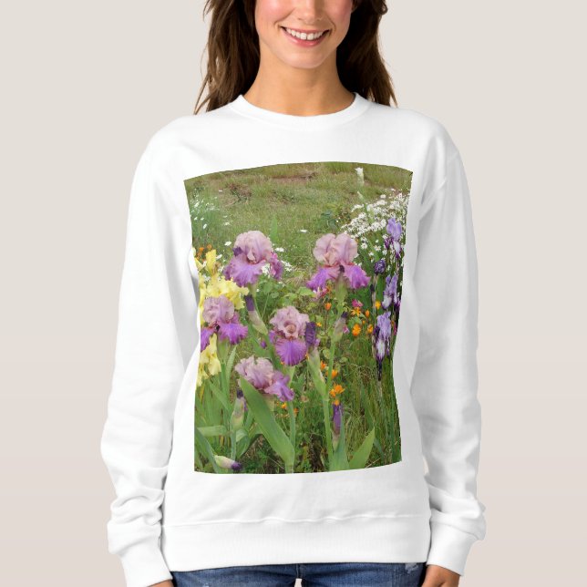 Schönes Lila Iris Blume Blumenstrauß Foto Sweatshirt (Vorderseite)
