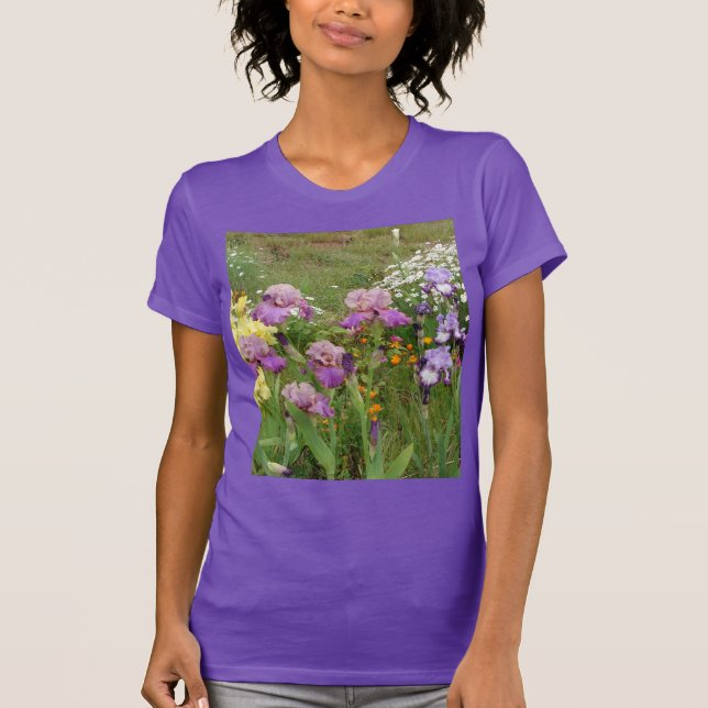 Schönes Lila Iris Blume Blumenstrauß Foto T-Shirt (Vorderseite)