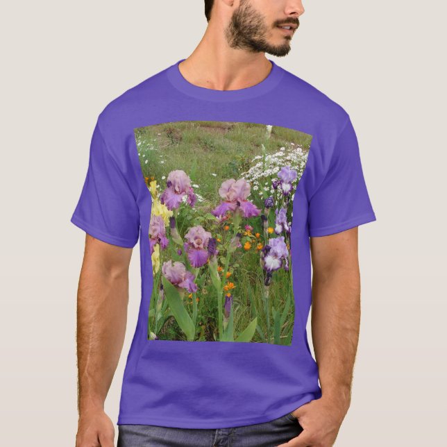 Schönes Lila Iris Blume Blumenstrauß Foto T-Shirt (Vorderseite)