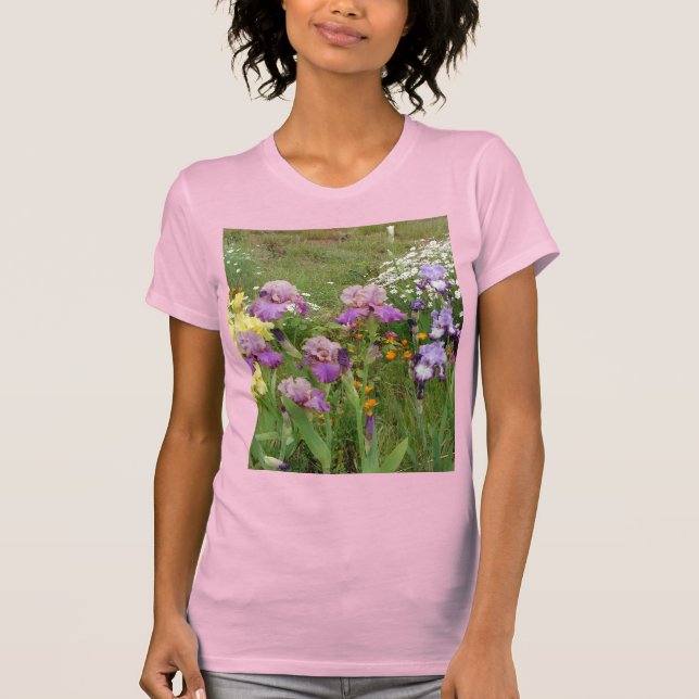 Schönes Lila Iris Blume Blumenstrauß Foto T-Shirt (Vorderseite)