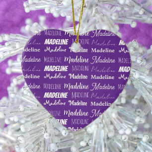 Schönes lila personalisiertes Namenscollage Weihna Keramik Ornament