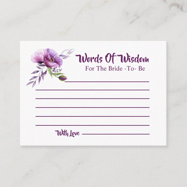 Schönes Lila Poppies Brautparty Hinweiskarte (Vorderseite)