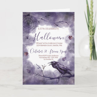 Schönes Lila Raven Halloween-Party Einladung