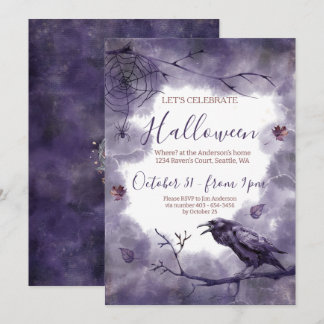 Schönes Lila Raven Halloween-Party Einladung