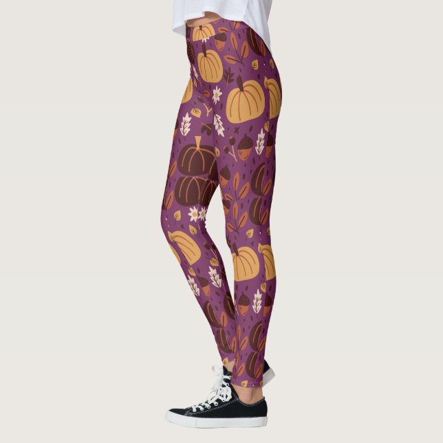 Schönes Lila und Orange Pumpkin Pattern Leggings (Links)