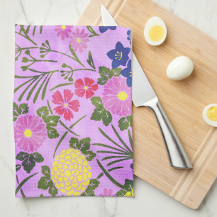 Schönes lila Vintage-Blumenmuster Geschirrtuch