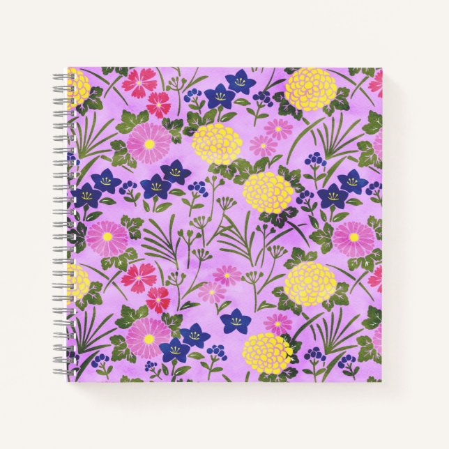 Schönes lila Vintage-Blumenmuster Notizbuch (Vorderseite)