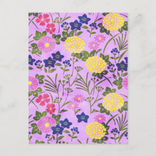 Schönes lila Vintage-Blumenmuster Postkarte