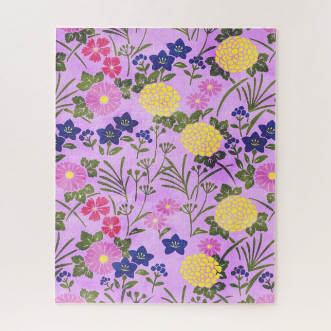Schönes lila Vintage-Blumenmuster Puzzle (Vertikal)