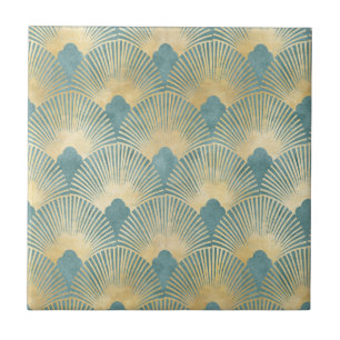 Schönes Lüftermuster, aquamarines Gold, Art-Deco-M Fliese