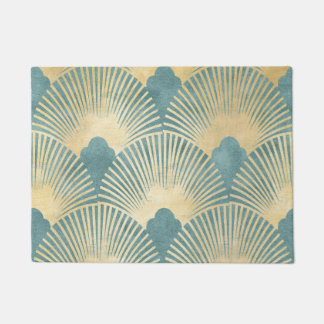 Schönes Lüftermuster, aquamarines Gold, Art-Deco-M Fußmatte